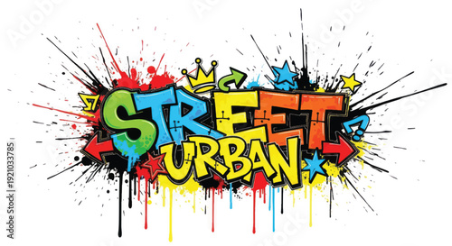 Colorful Street Urban Graffiti with Paint Splash and Bold Comic Style.