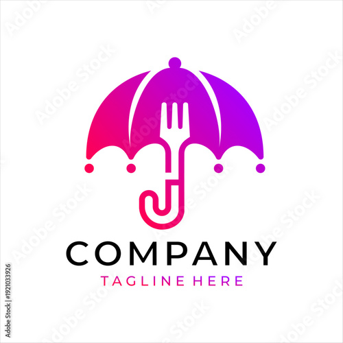 A logo combining an umbrella and a fork. Suitable for a food logo.