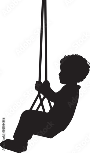 A child silhouette on swing on white