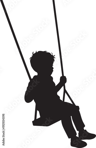 A child silhouette on swing on white