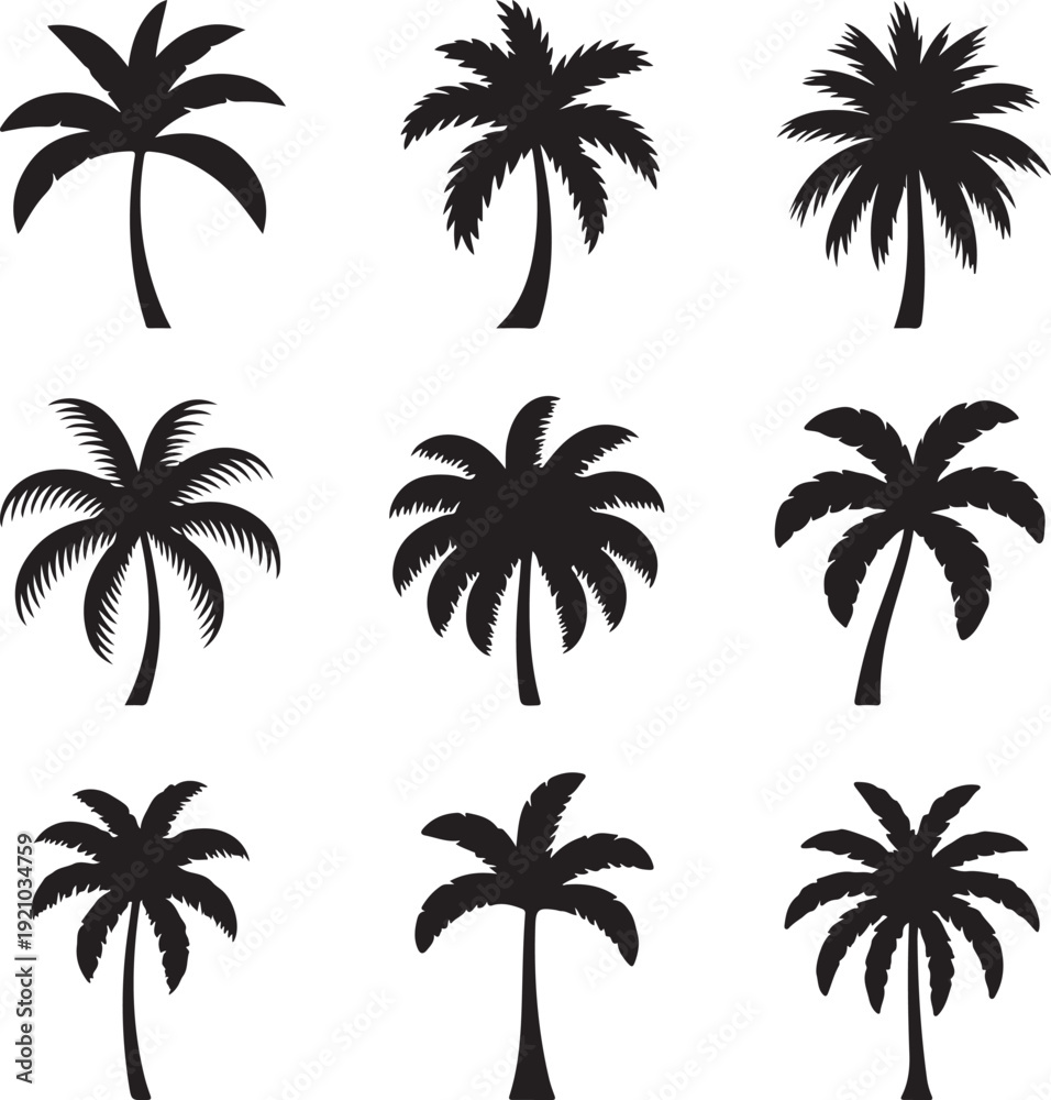 Fototapeta premium A palm tree silhouette set
