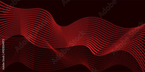 Abstract red zigzag wave lines. Digital frequency equalizer. Digital style line art background. Vector.