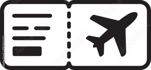 Air plane ticket black and white icon. Clipart image isolated on white background