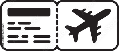 Air plane ticket black and white icon. Clipart image isolated on white background