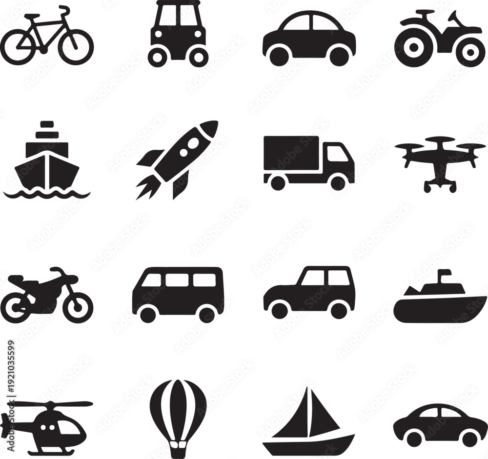 Naklejka premium Air, water and land transportation icon set