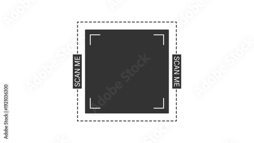 Scan me Frame. Phone camera Scan for mobile payment. Barcode and QR code button. Shop identification icon. Blank sticker for retail app. Simple Vector illustration.