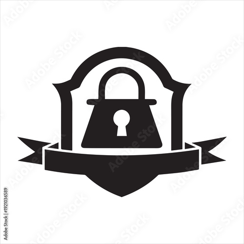 Lock icon, black silhouette victor style with white background