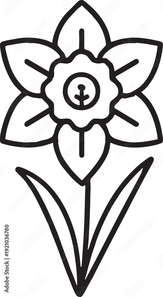 Obraz premium Black line art daffodil flower icon isolated on transparent background