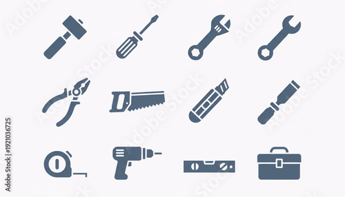 Versatile workshop and repair tools graphic icon collection for industry and DIY projects