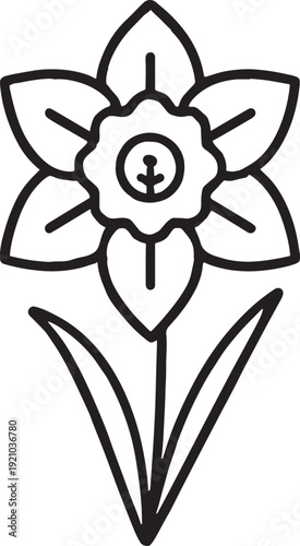 Black line art daffodil flower icon isolated on transparent background