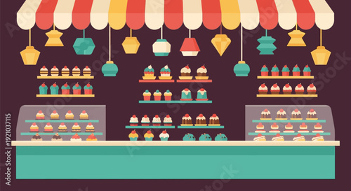 Colorful Dessert Display at Bakery Shop.