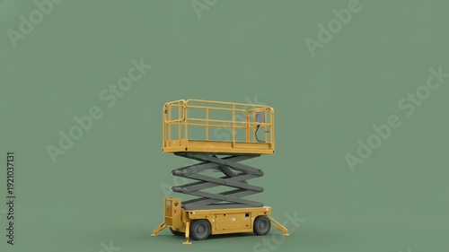 Realistic 3D Render of a Yellow Scissor Lift Aerial Work Platform for Construction