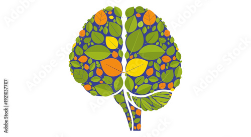 Colorful Brain Illustration with Green Hemispheres.