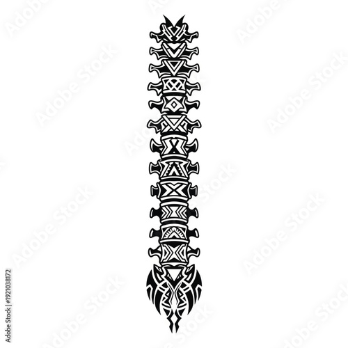 Vertical skull and tribal spine pattern design for tattoos and graphic art.