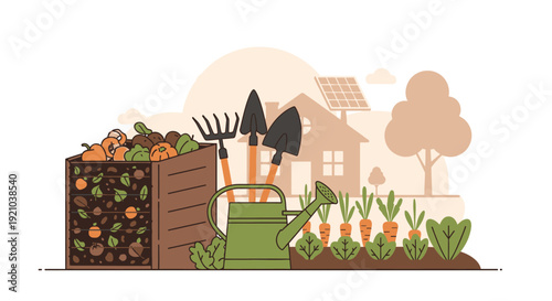Gardening Tools and Compost Illustration.