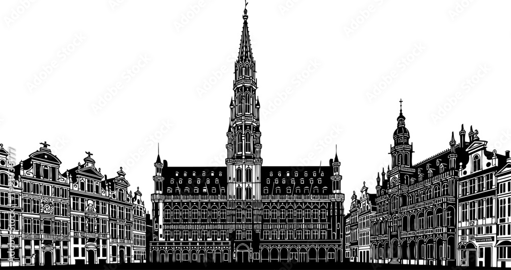 Fototapeta premium Brussels grand place architecture silhouette showing town hall
