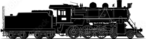 Antique steam locomotive engine silhouette in side view