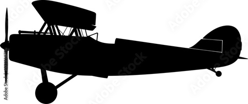 Antique biplane aircraft silhouette with propeller
