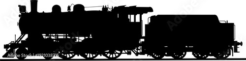 Antique steam locomotive train silhouette with tender