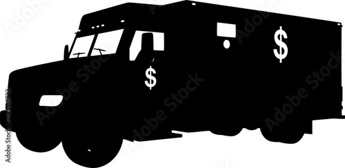 Armored bank transport vehicle silhouette with dollar sign symbols