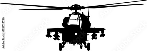 Attack helicopter with rotors and missiles front view silhouette