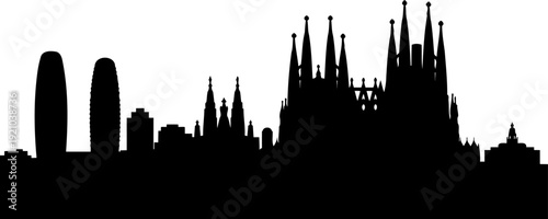 Barcelona skyline silhouette with sagrada familia