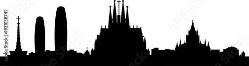 Barcelona urban horizon silhouette featuring sagrada familia and agbar tower