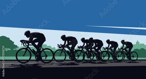 Cyclists Riding Bikes in a Line.