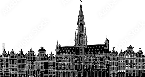 Brussels grand place silhouette featuring the ornate town hall tower and guildhalls