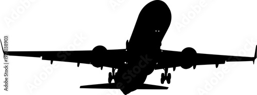 Commercial airplane takeoff silhouette ascending into the sky