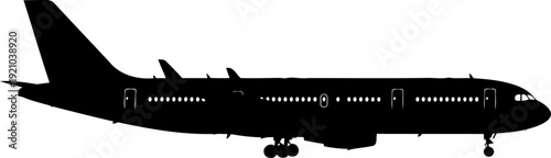 Commercial jet airliner silhouette side profile view
