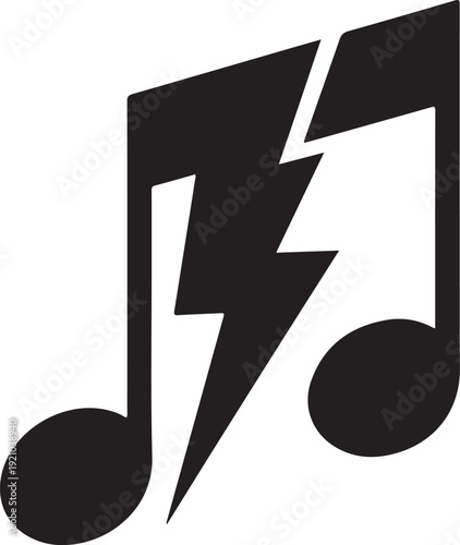 Musical Note with Lightning Bolt Icon for Powerful Sound Energy and Electronic Music Concept