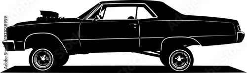 Custom classic lowrider car silhouette with modified hydraulic suspension