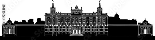 Detailed architectural outline of the royal palace in madrid spain