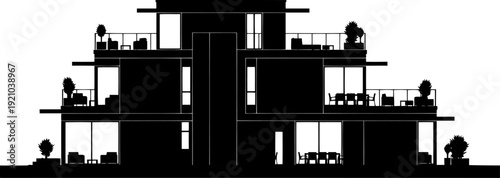 Contemporary multi-level residential apartment building silhouette