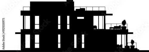 Contemporary villa silhouette with spacious balcony and modern facade