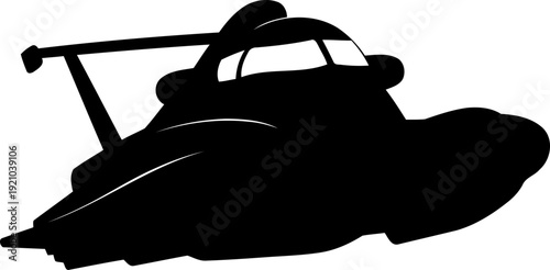 Fast racing hydroplane boat silhouette in angled front view