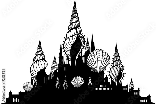 Fantasy shell castle silhouette for underwater concept