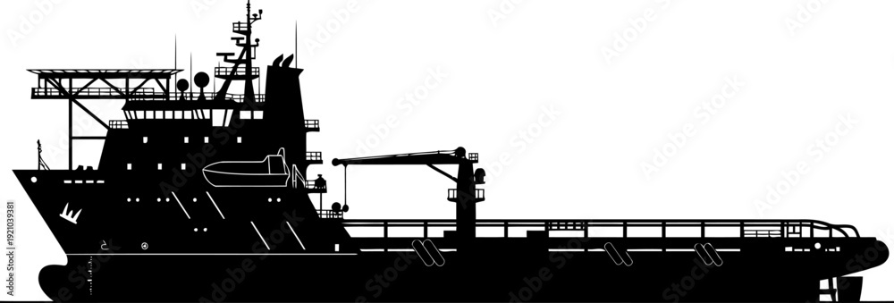 Obraz premium Industrial offshore supply vessel silhouette