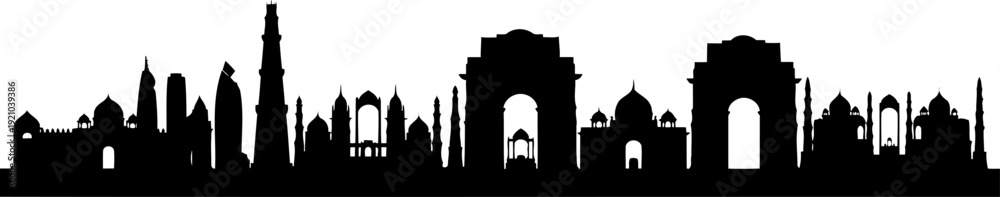 Fototapeta premium India skyline silhouette showcasing famous landmarks and monuments