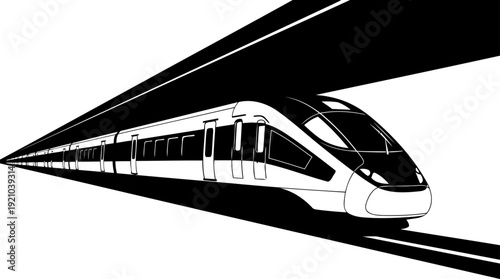 High speed train rushing through a tunnel in perspective