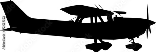 High-wing light aircraft silhouette parked on the ground for private flight