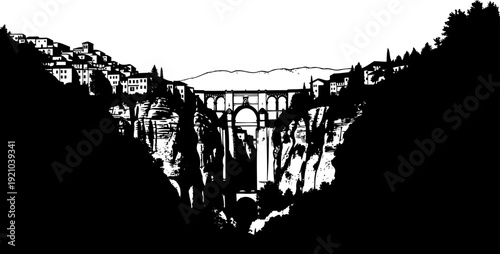Historic puente nuevo bridge silhouette in ronda spain