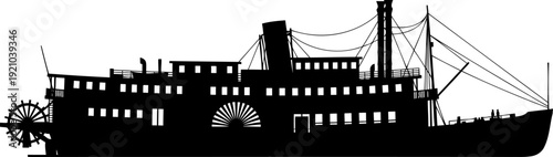 Historical paddle steamer riverboat silhouette for heritage water transport