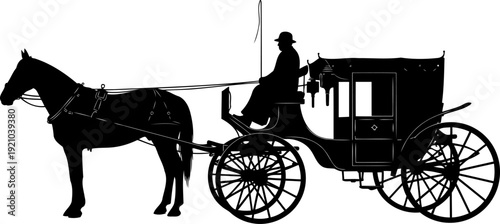 Horse drawn carriage silhouette with a seated driver