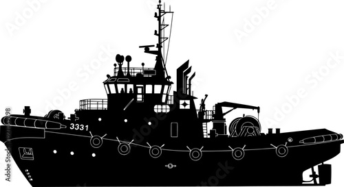 Industrial tugboat silhouette showcasing maritime vessel equipment and structure