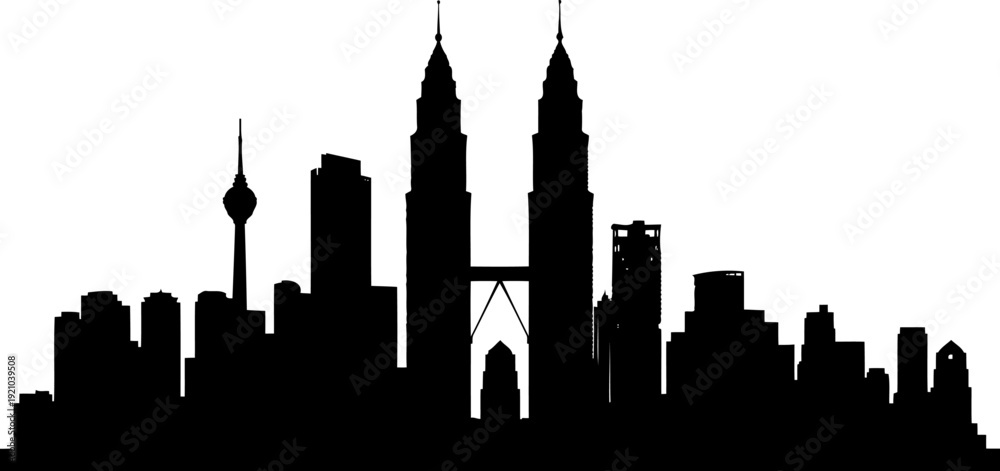 Obraz premium Kuala lumpur city skyline silhouette featuring petronas twin towers