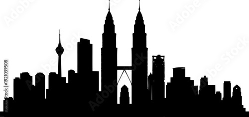 Kuala lumpur city skyline silhouette featuring petronas twin towers