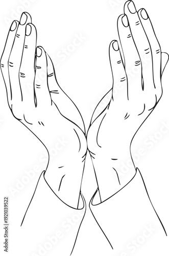 Hands clasped together in prayer and supplication with dotted lines forming the shape