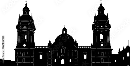 Lima cathedral silhouette showing the historic facade and bell towers
